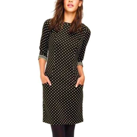 Boden Dott Polka Dot Quilted Sweater Shift Dress Black White Size 10 Long - Picture 2 of 13